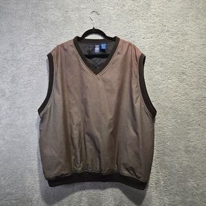 Vtg 90s Jantzen Mens XXL Golf Vest‎ Jacket Layer Nylon Lined Pockets Brown Plaid
